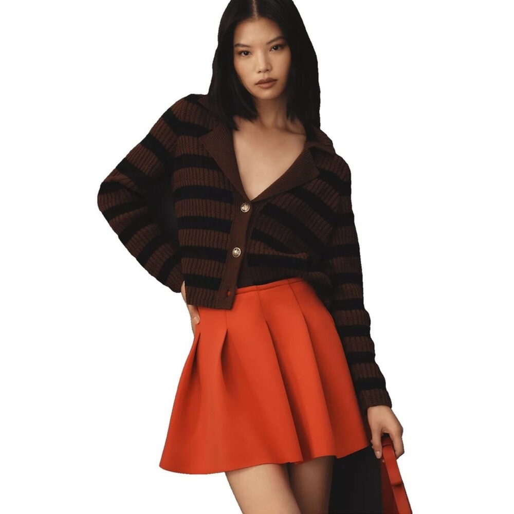 MAEVE by ANTHROPOLOGIE RED PLEATED SCUBA MINI SKIRT NWT